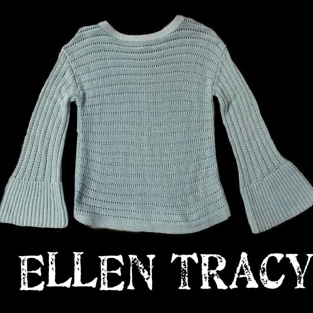 Ellen Tracy baby blue knit sweater with bell sleeves size medium - Picture 2 of 7